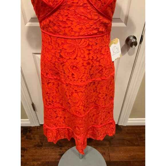 Nanette Lepore Dark Orange V-Neck Floral Lace Dress, Size 2 - Picture 3 of 9
